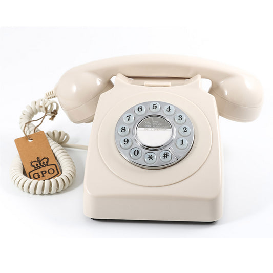 Image of gpo 746 retro rotary push button desk phone ivory home office  versatile for both home and professional use