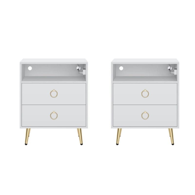 Image of amelia modern led bedside table with usb and power socket white x 2 available at The Epic Shop