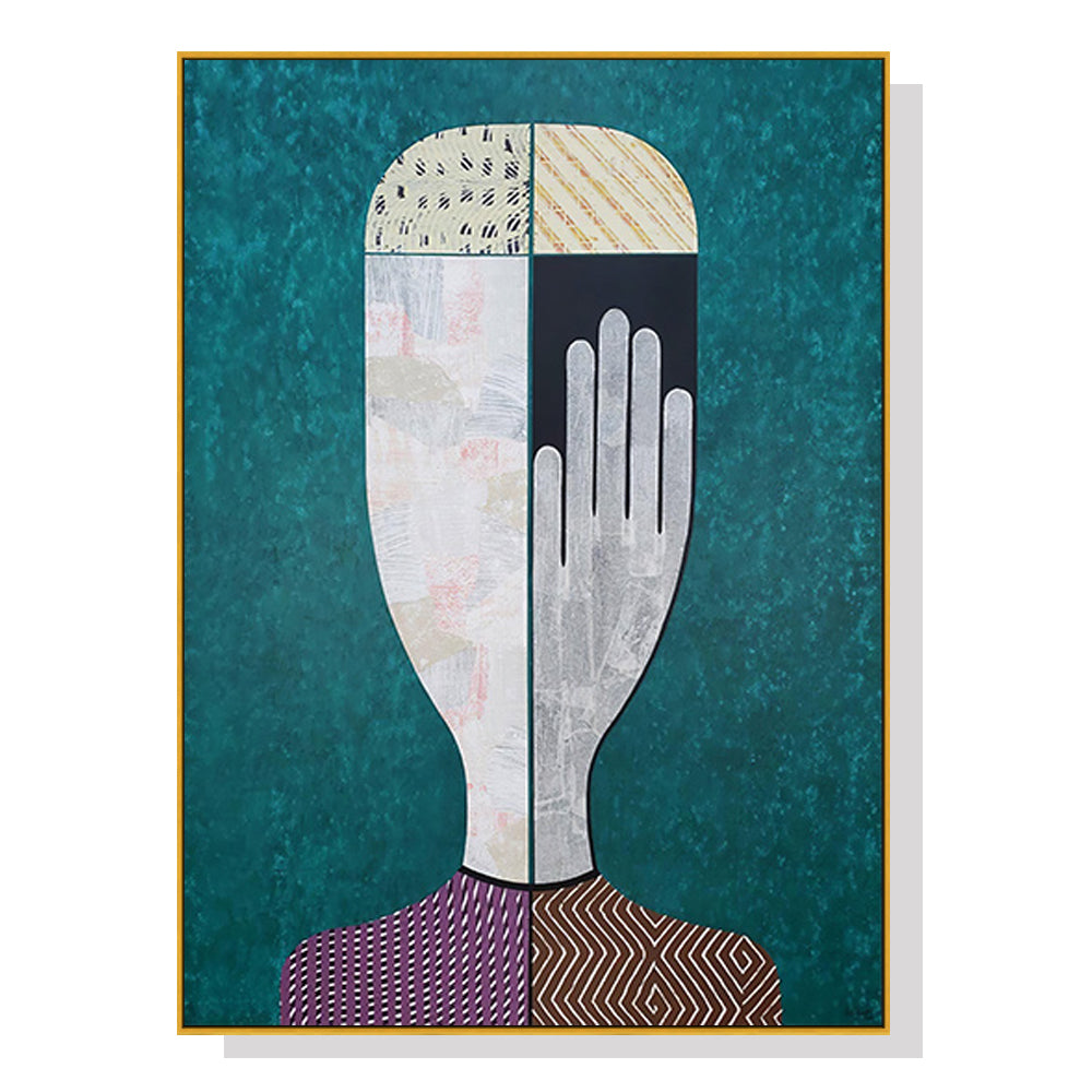 Image of wall art 60cmx90cm abstract man gold frame canvas ideal for luxury casual home interiors