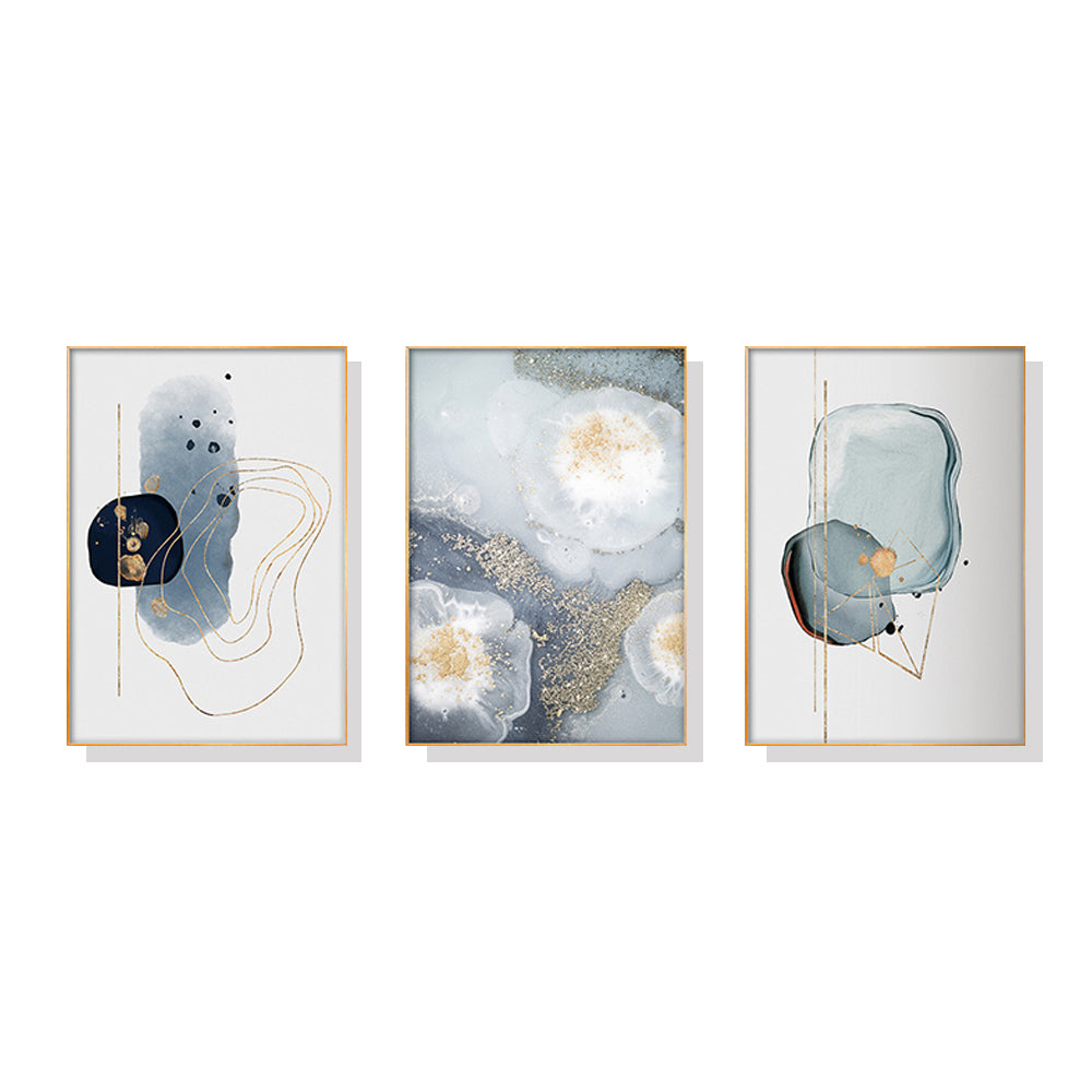 Image of wall art 50cmx70cm marbled light grey 3 sets gold frame canvas ideal for luxury casual home interiors
