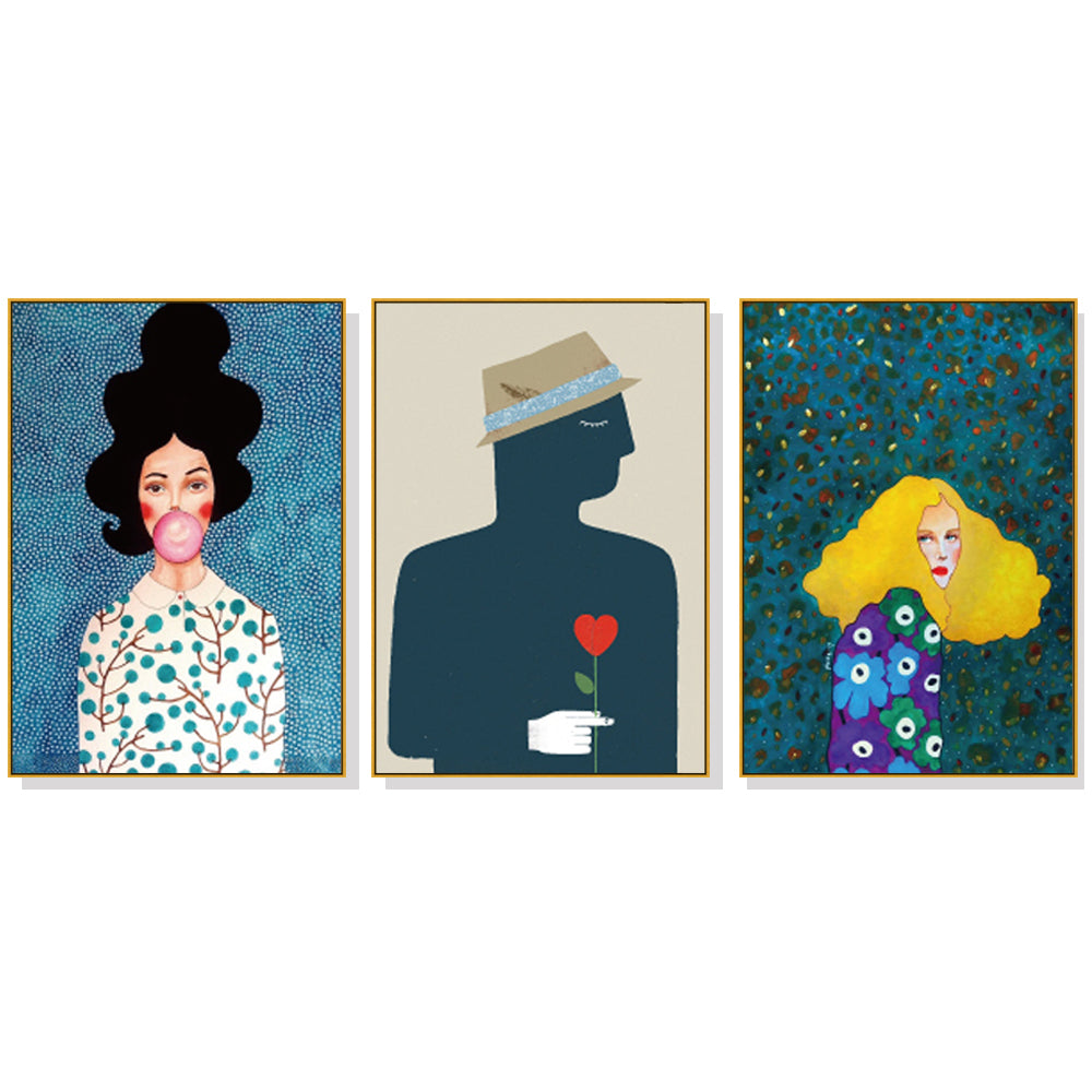 Image of wall art 50cmx70cm modern figure 3 sets gold frame canvas ideal for luxury casual home interiors