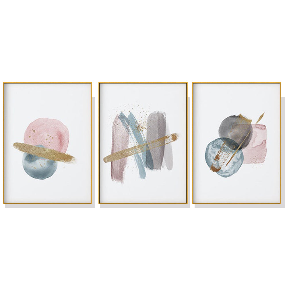 Image of wall art 60cmx90cm blush pink watercolor 3 sets gold frame canvas ideal for luxury casual home interiors