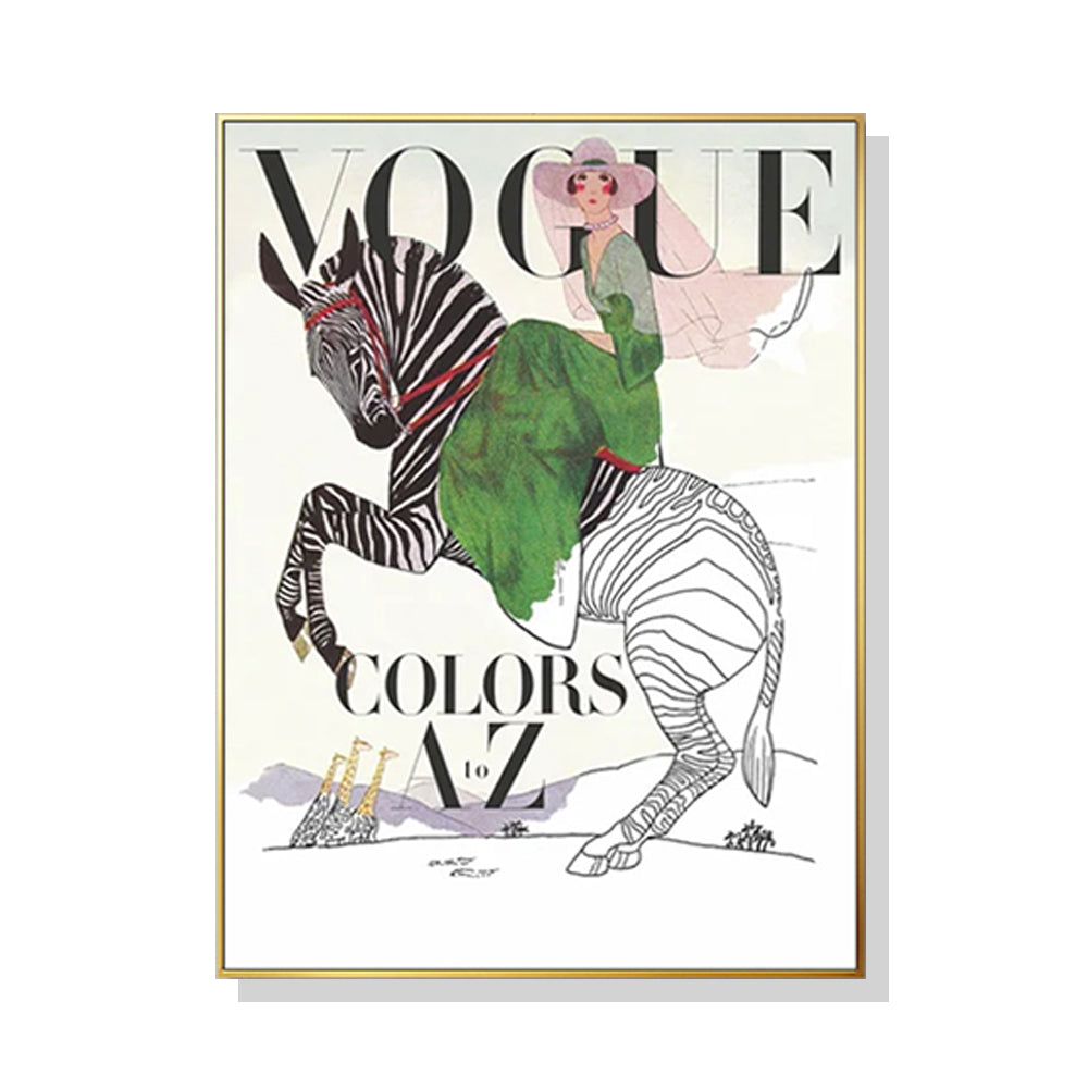 Image of wall art 90cmx135cm vogue lady gold frame canvas ideal for luxury casual home interiors