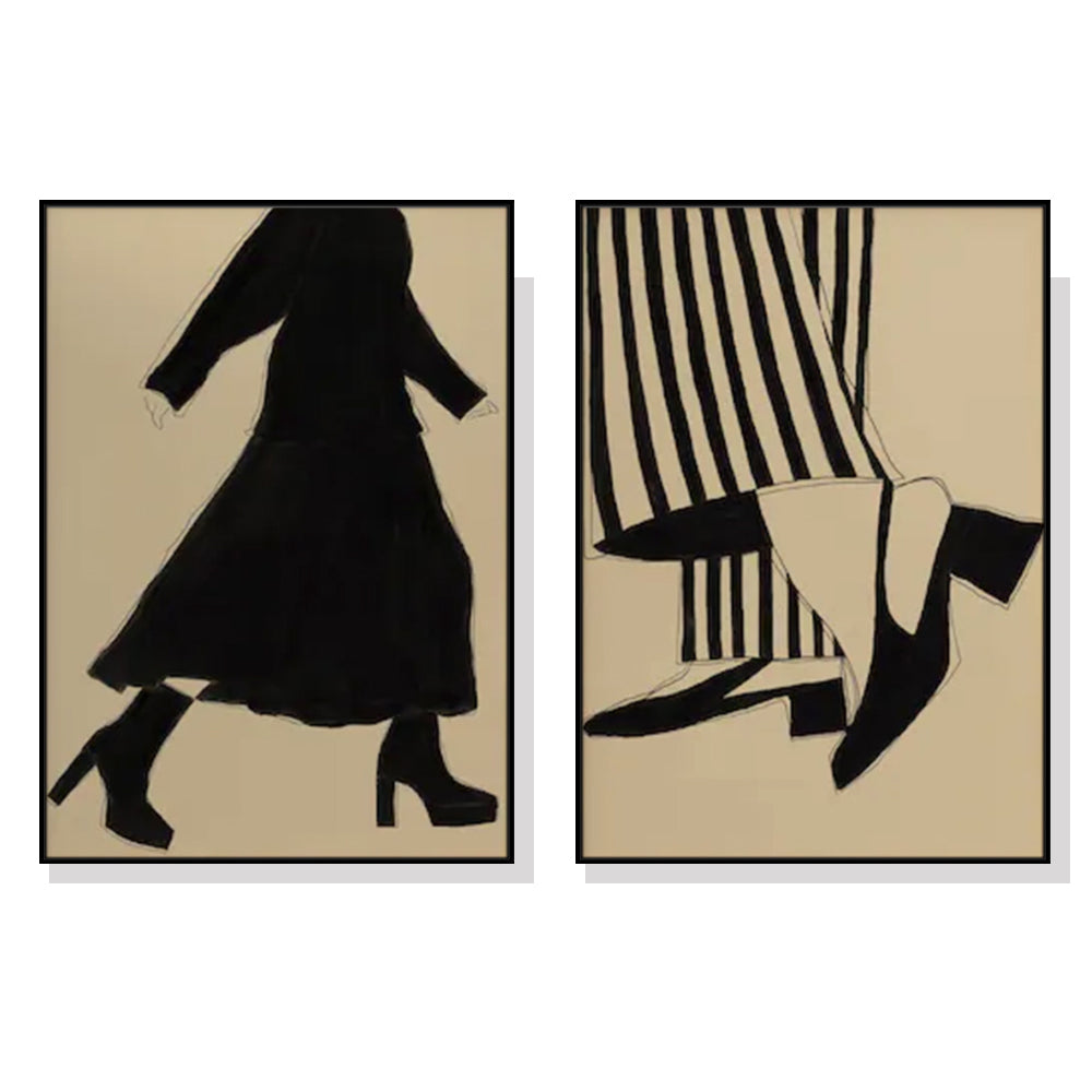 Image of wall art 80cmx120cm fashion illustration 2 sets black frame canvas ideal for luxury casual home interiors
