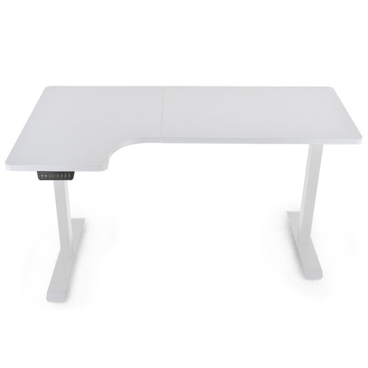 Image of fortia 145w x 60d x 85d dual-motor 80kg load adjustable sit-stand up l-hand sided corner desk - white/white frame  suitable for aged care, corporate offices, and commercial settings