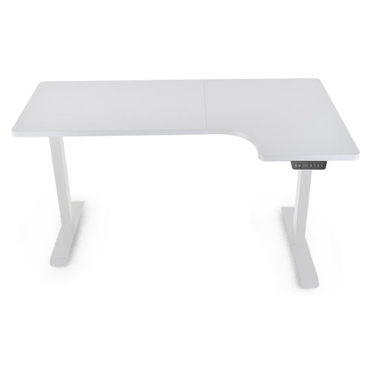 Image of fortia 145w x 60d x 85d dual-motor 80kg load adjustable sit-stand up r-hand sided corner desk - white/white frame  suitable for aged care, corporate offices, and commercial settings