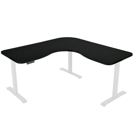 Image of fortia corner standing desk, 1730w x 1730w x 750d, 3 motors, 120kg load, sit to stand up electric height adjustable, black/white frame  suitable for aged care, corporate offices, and commercial settings