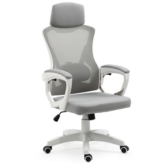 Image of fortia ergonomic mesh office chair computer seat with headrest adjustable recline, white/grey  suitable for aged care, corporate offices, and commercial settings