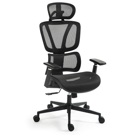 Image of fortia ergonomic office desk chair, coolmesh fabric, adjustable lumbar support, headrest, armrest and recline, black mesh/black frame  versatile for both home and professional use