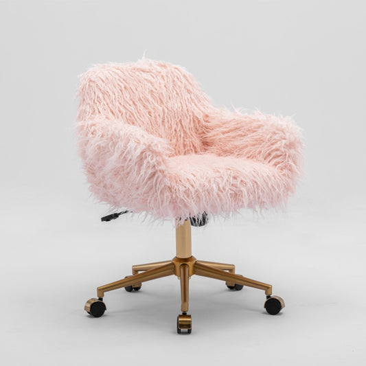 Image of fluffy office chair faux fur modern swivel desk chair for women and girls-pink  versatile for both home and professional use