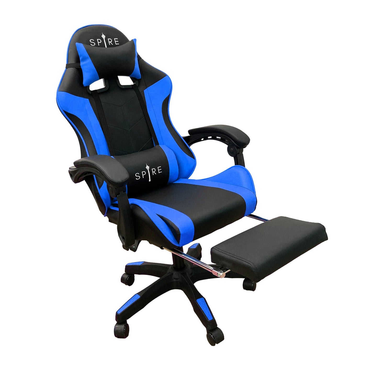 Image of intex spire zinc blue and black adjustable gaming/office chair suitable for aged care, corporate offices, and commercial settings