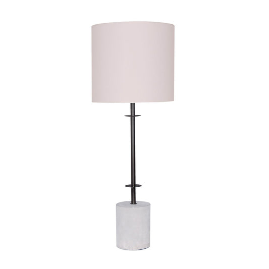 Image of sarantino concrete & metal table lamp with ghost-white linen drum shade  versatile for both home and professional use