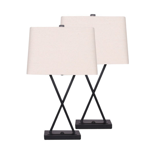Image of sarantino metal table lamp pair rectangular shade x stand  versatile for both home and professional use