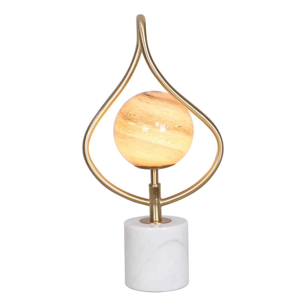 Image of sarantino sculptural orange glass table lamp with white marble base ideal for luxury casual home interiors