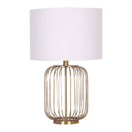 Image of sarantino rose gold table lamp with linen drum shade  versatile for both home and professional use