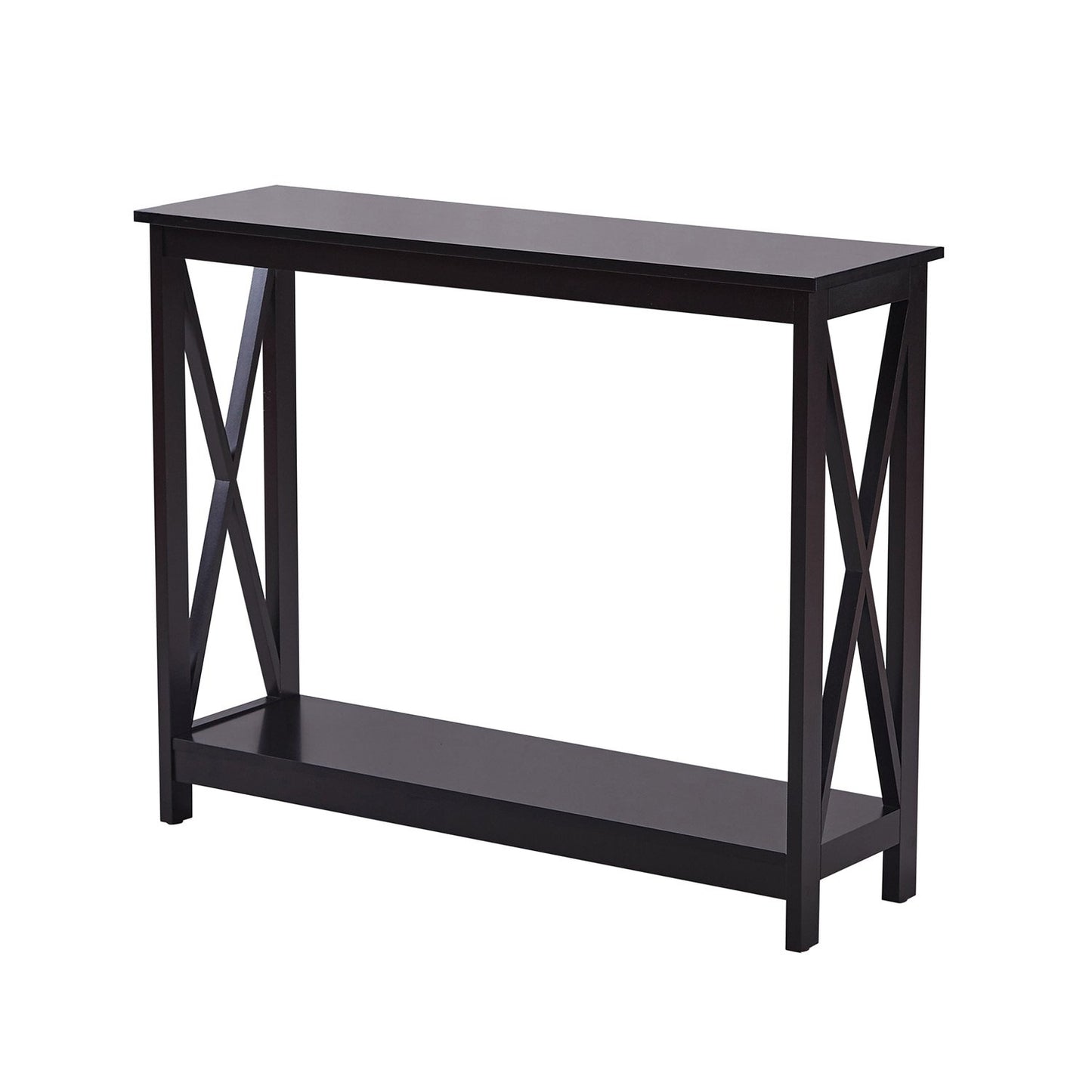 Image of sarantino isla x-frame console table in black ideal for luxury casual home interiors