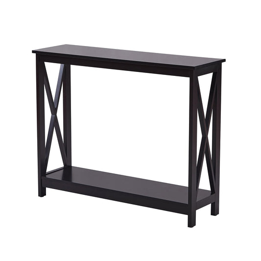Image of sarantino isla x-frame console table in black  ideal for luxury casual home interiors
