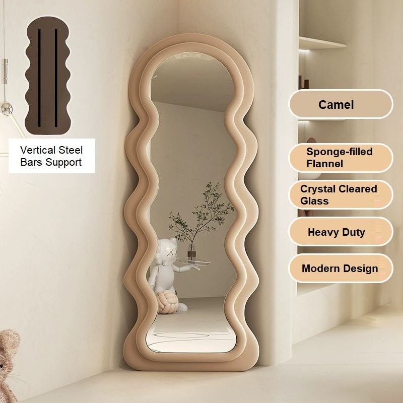 Image of 1.7m elegance curvy floor mirror wavy full lenght curvy squiggle full body irregular asymmetrical floor home decor ideal for luxury casual home interiors