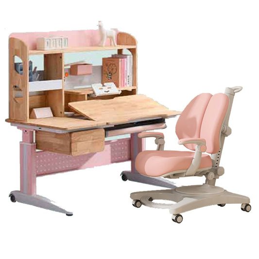 Image of solid rubber wood height adjustable children kids ergonomic pink study desk chair 120cm au  suitable for aged care, corporate offices, and commercial settings