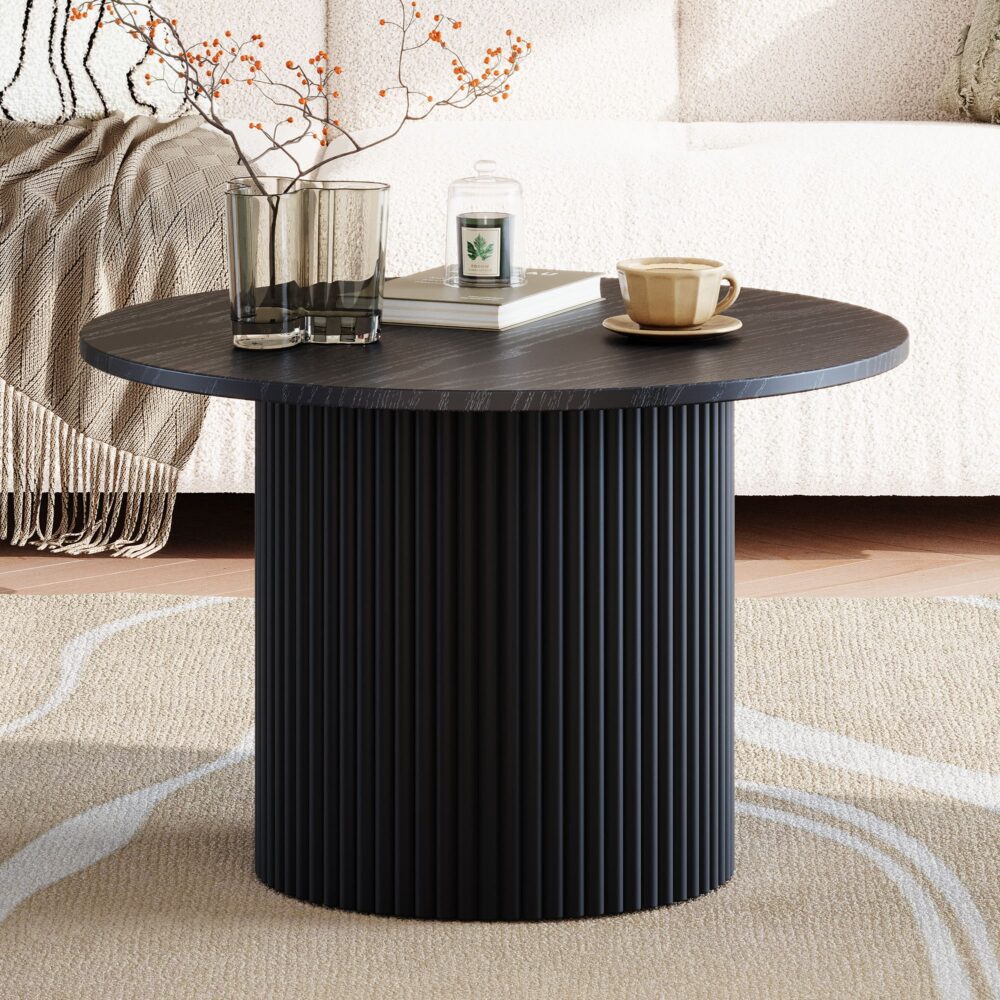 Image of luxe black ribbed texture wooden coffee table available at The Epic Shop