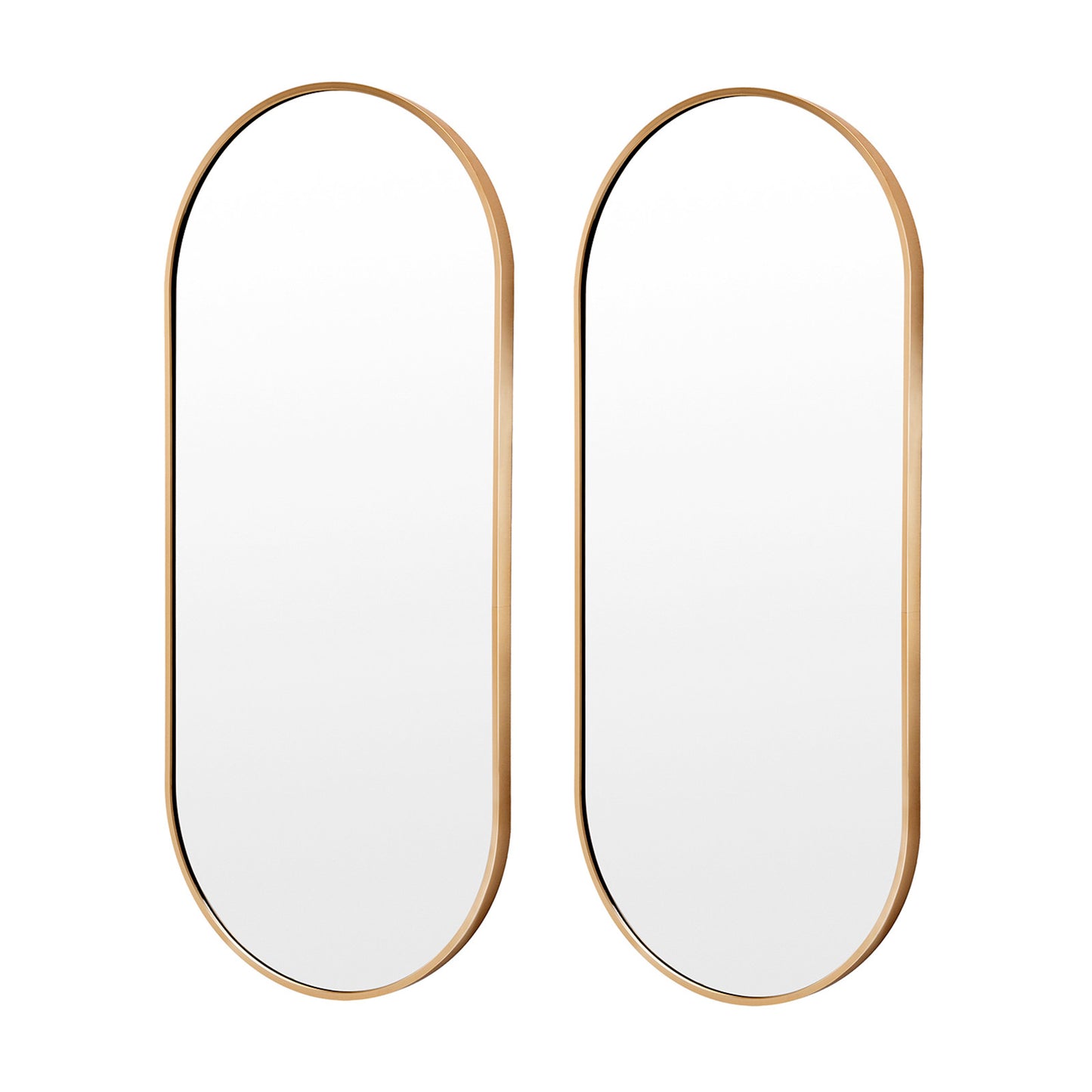 Image of 2 set wall mirror oval aluminum frame bathroom 45x100cm gold ideal for luxury casual home interiors