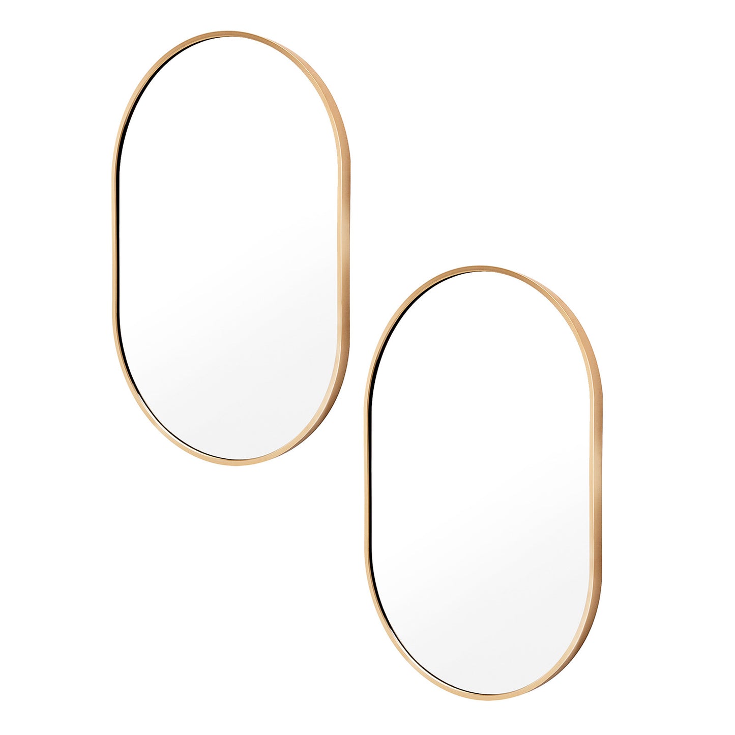 Image of 2 set wall mirror oval aluminum frame bathroom 50x75cm gold ideal for luxury casual home interiors