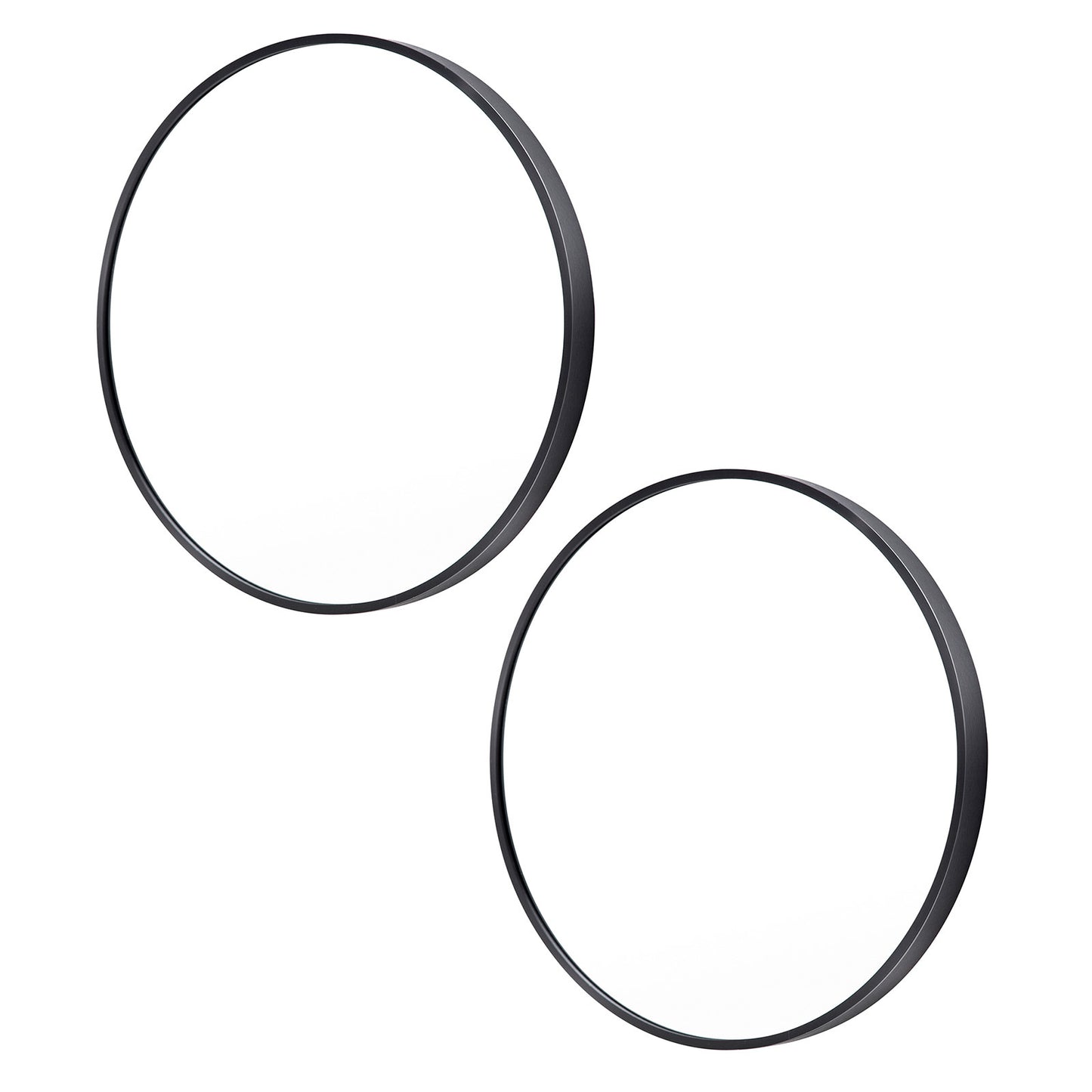 Image of 2 set wall mirror round aluminum frame bathroom 70cm black ideal for luxury casual home interiors