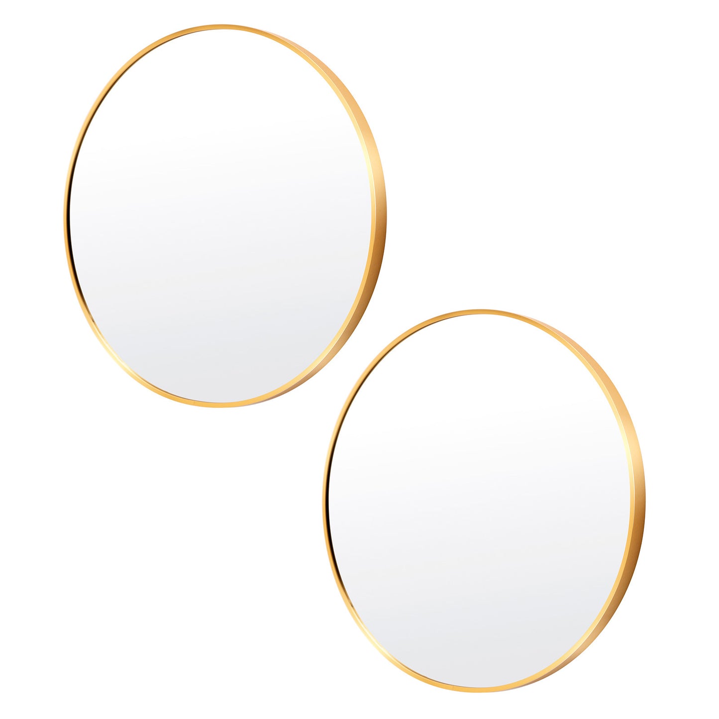 Image of 2 set wall mirror round aluminum frame bathroom 70cm gold ideal for luxury casual home interiors