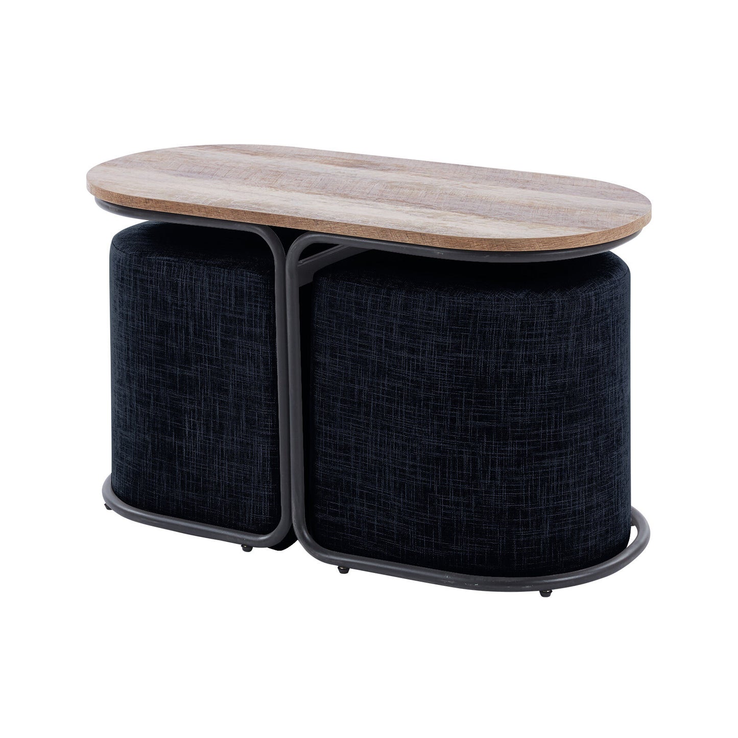 Image of 3 piece set coffee table & ottoman wood side end table industrial - black ideal for luxury casual home interiors