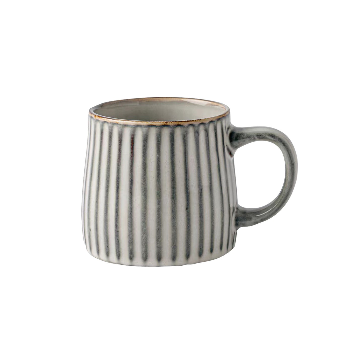 Image of high-fired ceramic stoneware ribbed stripe mug 460ml matt earthy grey available at The Epic Shop