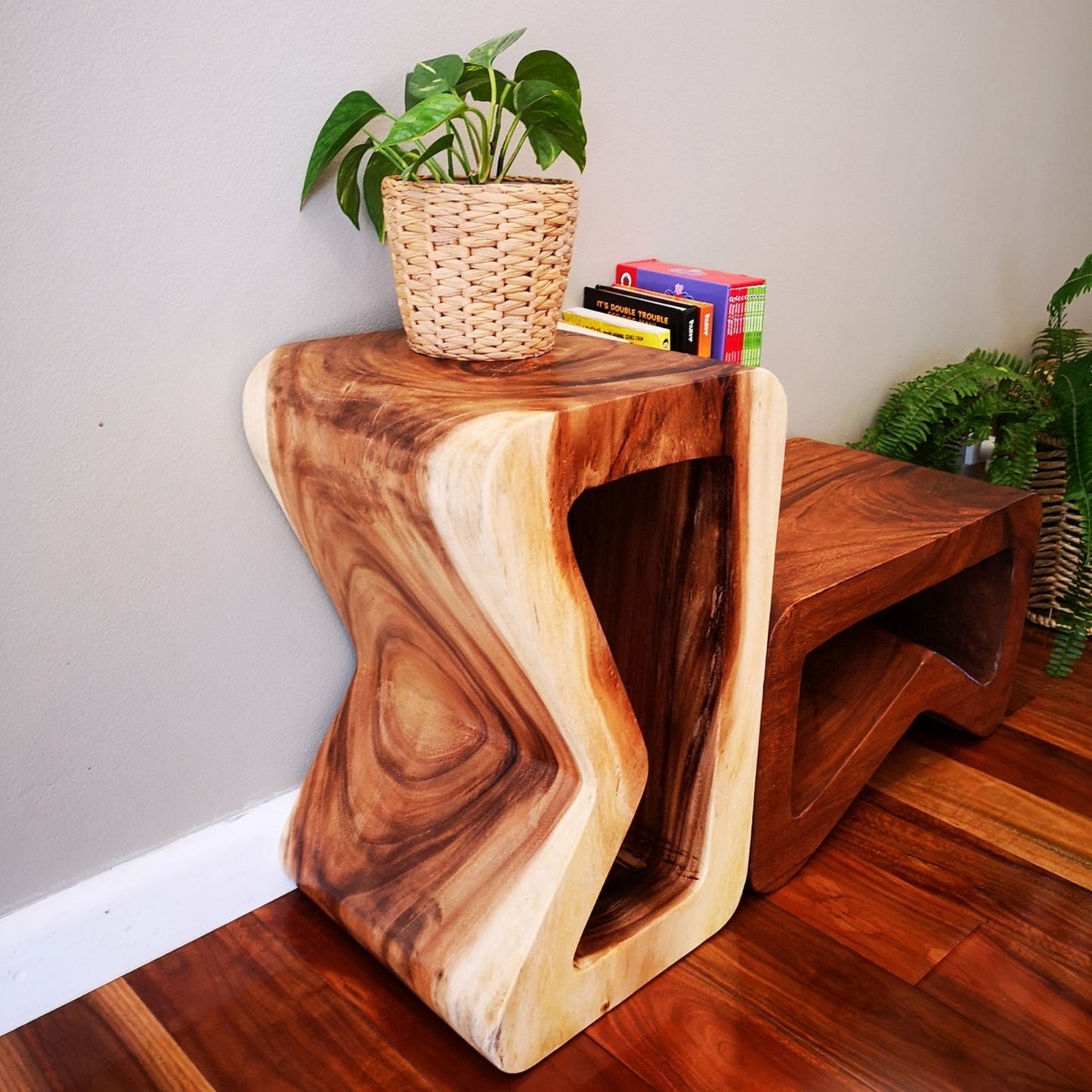 Image of side table, coffee table or entrance corner table-hand crafted from solid wood versatile for both home and professional use