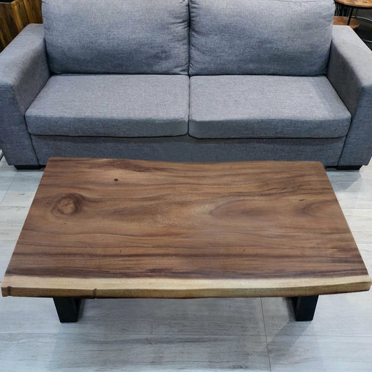 Image of coffee table 1.2m (120cm) hand carved from acacia tree (saur wood)- designed by nature.  versatile for both home and professional use