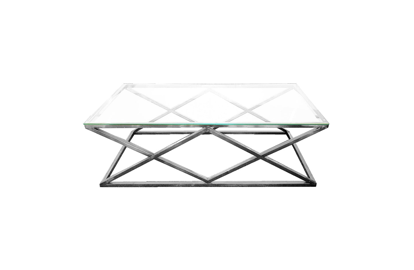 Image of alsea coffee table silver base - clear glass ideal for luxury casual home interiors