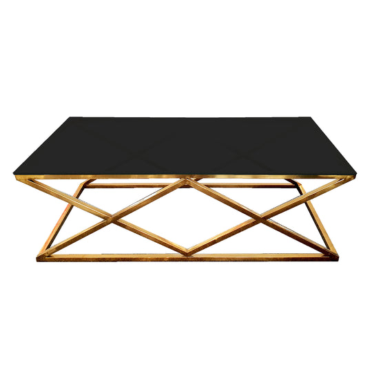 Image of alsea coffee table gold base - black glass ideal for luxury casual home interiors