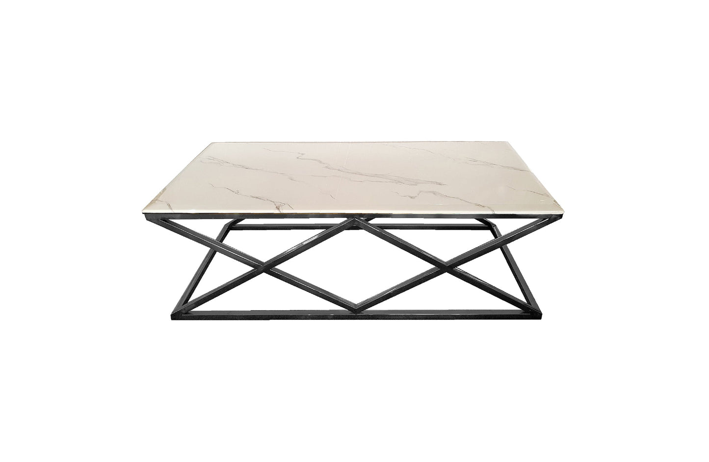 Image of alsea coffee table black base - white marble ideal for luxury casual home interiors