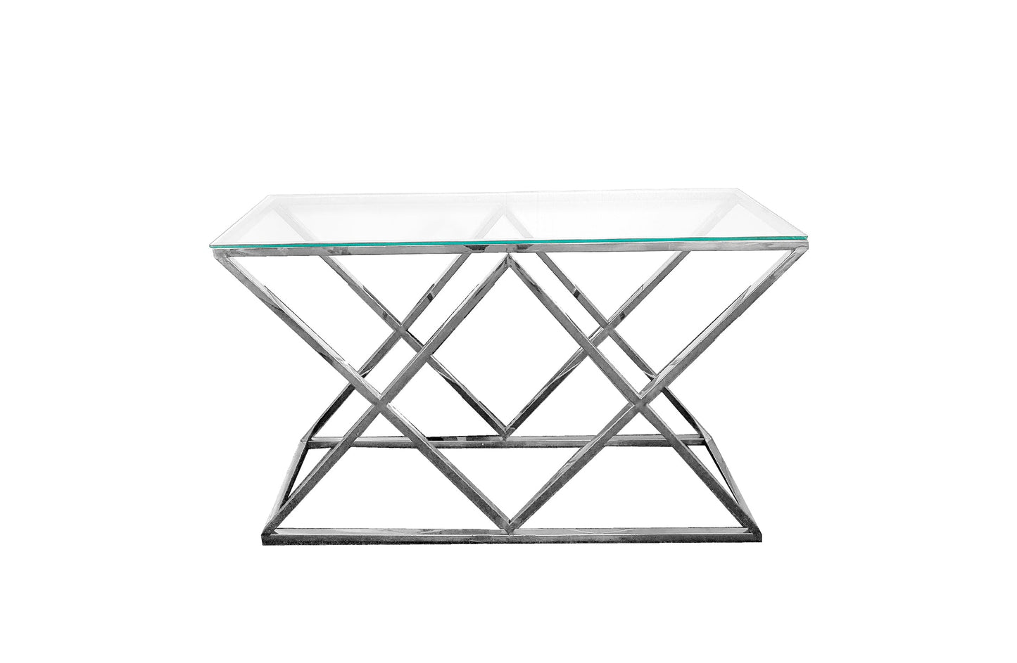 Image of alsea console table silver base - clear glass ideal for luxury casual home interiors