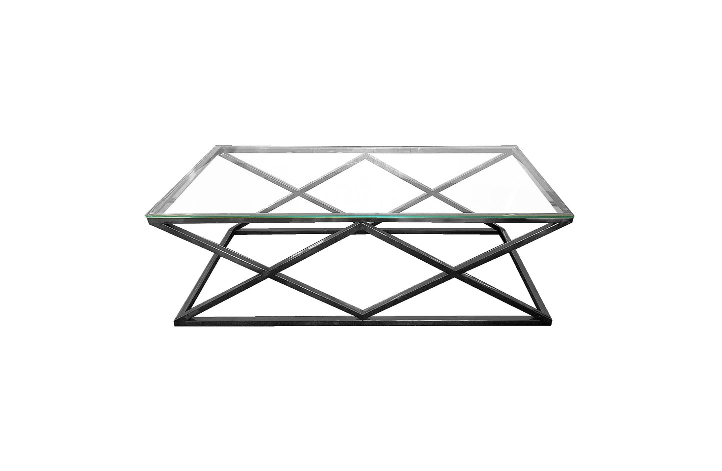 Image of alsea coffee table black base - clear glass ideal for luxury casual home interiors