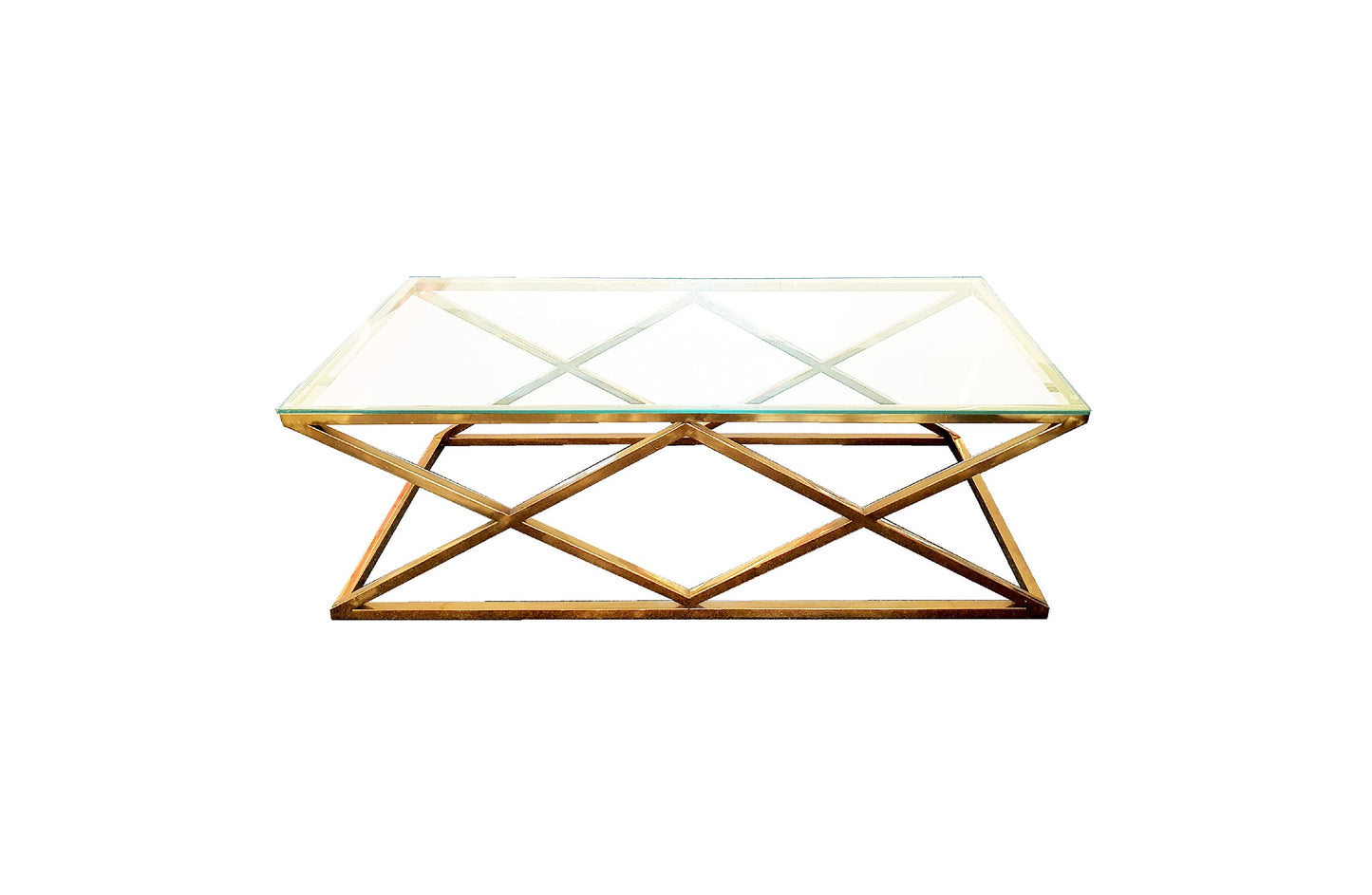 Image of alsea coffee table gold base - clear glass ideal for luxury casual home interiors