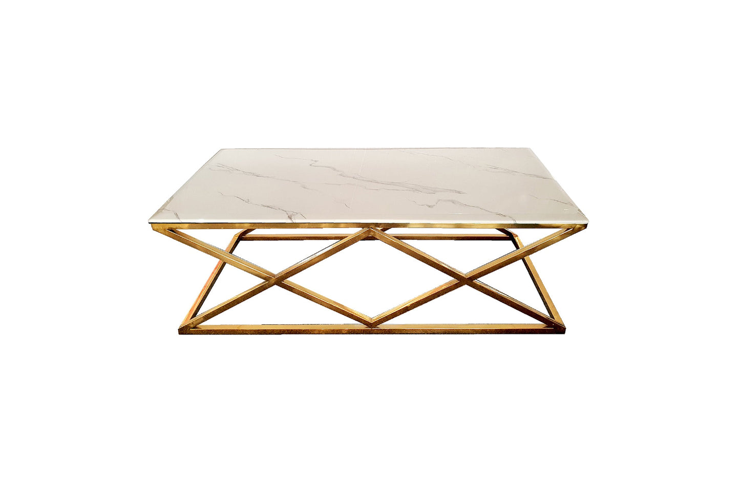 Image of alsea coffee table gold base - white marble ideal for luxury casual home interiors