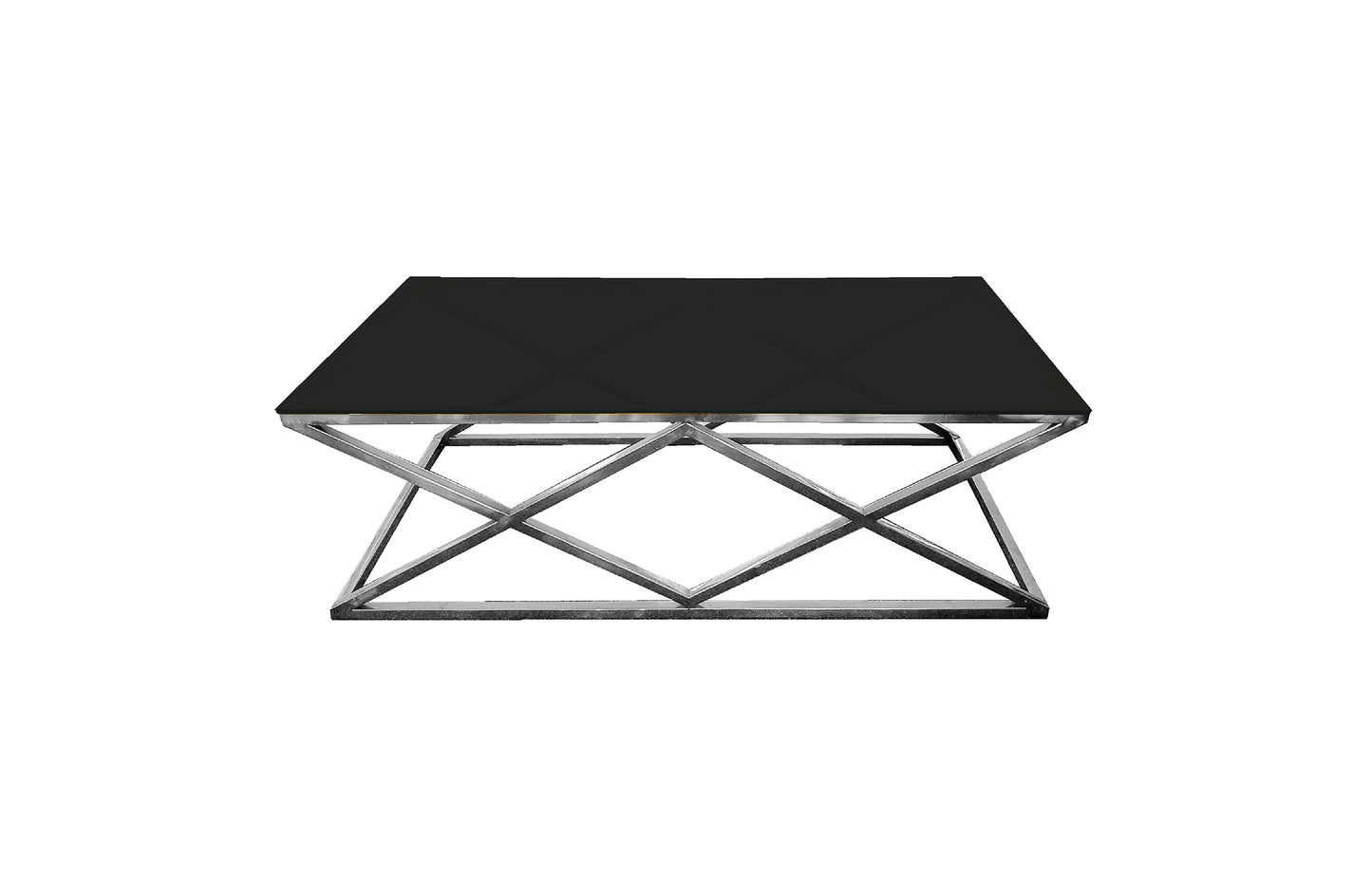 Image of alsea coffee table silver base - black glass ideal for luxury casual home interiors