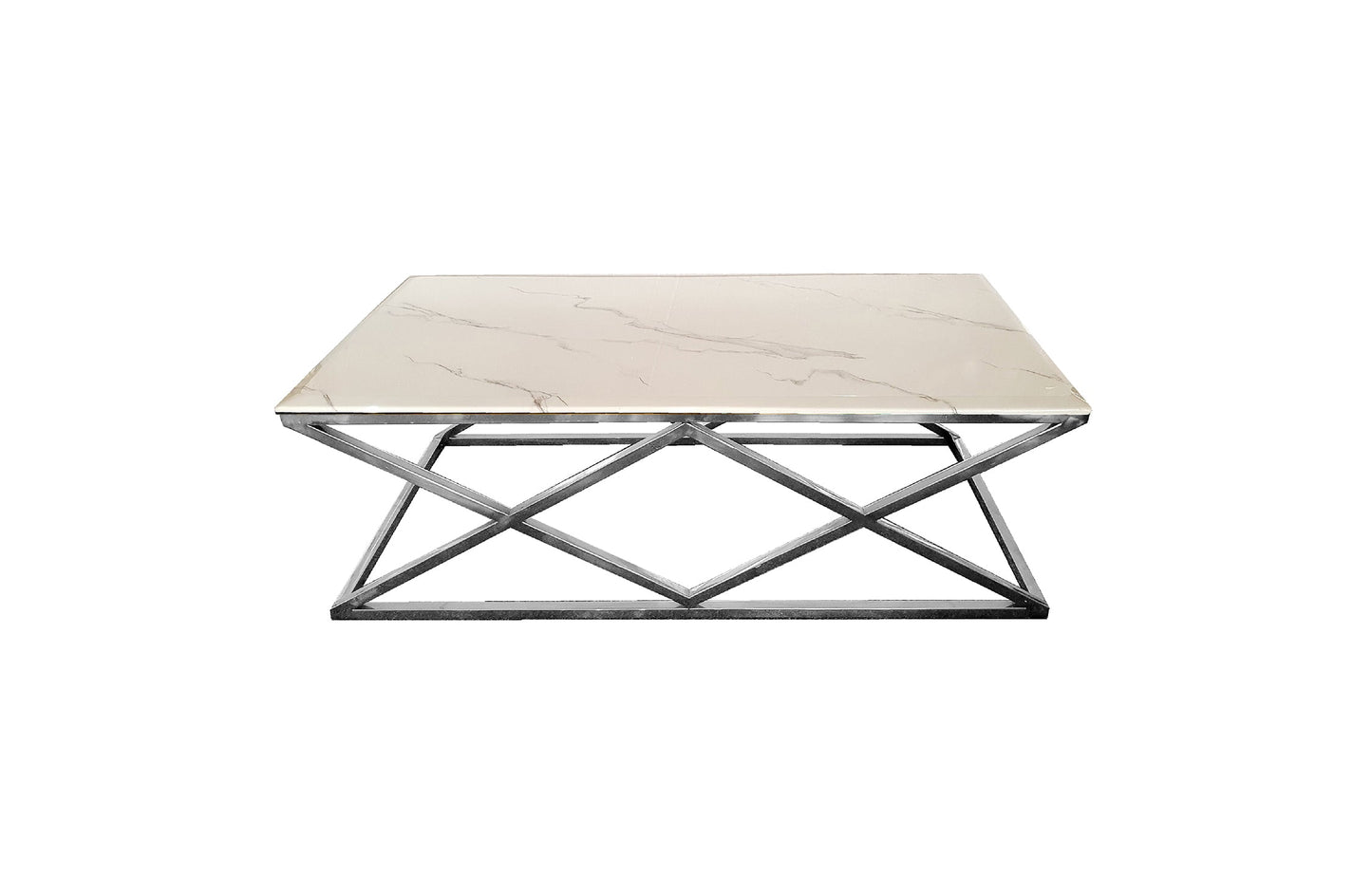 Image of alsea coffee table silver base - white marble ideal for luxury casual home interiors