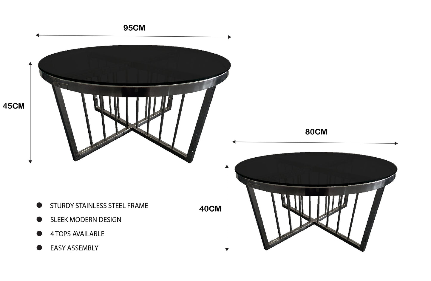 Image of salina coffee table 80cm black base - black glass ideal for luxury casual home interiors