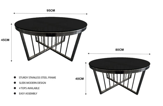 Image of salina coffee table 80cm black base - black glass  ideal for luxury casual home interiors