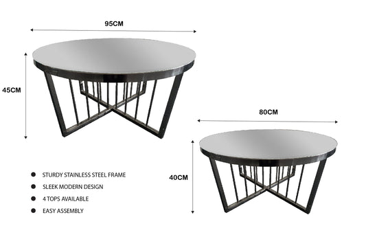 Image of salina coffee table 80cm black base - mirror glass  ideal for luxury casual home interiors