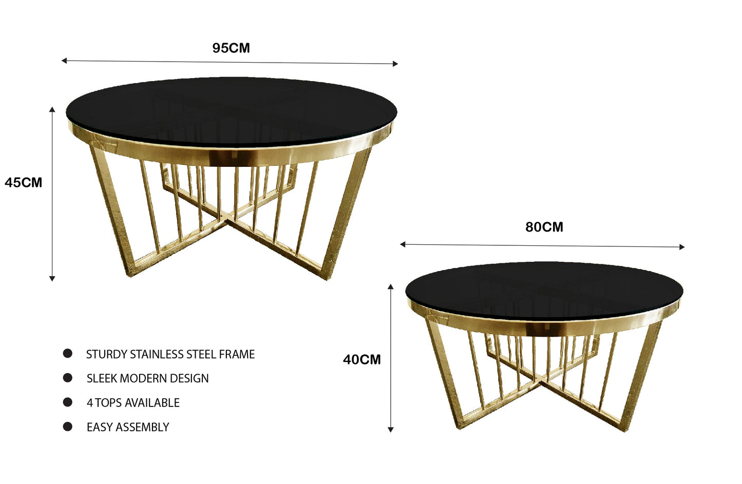 Image of salina coffee table 80cm gold base - black glass ideal for luxury casual home interiors