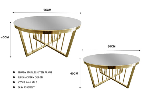 Image of salina coffee table 80cm gold base - mirror glass  ideal for luxury casual home interiors