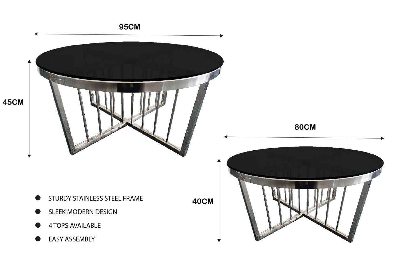 Image of salina coffee table 80cm silver base - black glass ideal for luxury casual home interiors