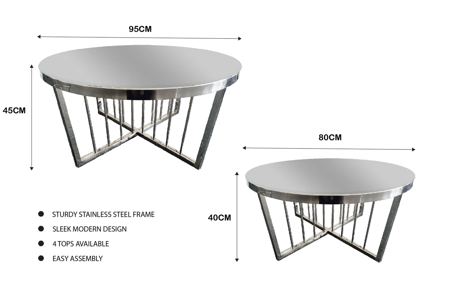 Image of salina coffee table 80cm silver base - mirror glass ideal for luxury casual home interiors