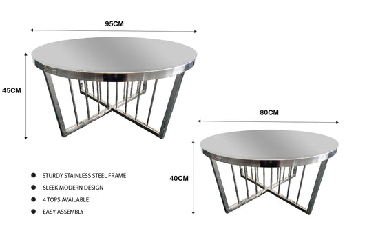 Image of salina coffee table 80cm silver base - mirror glass  ideal for luxury casual home interiors