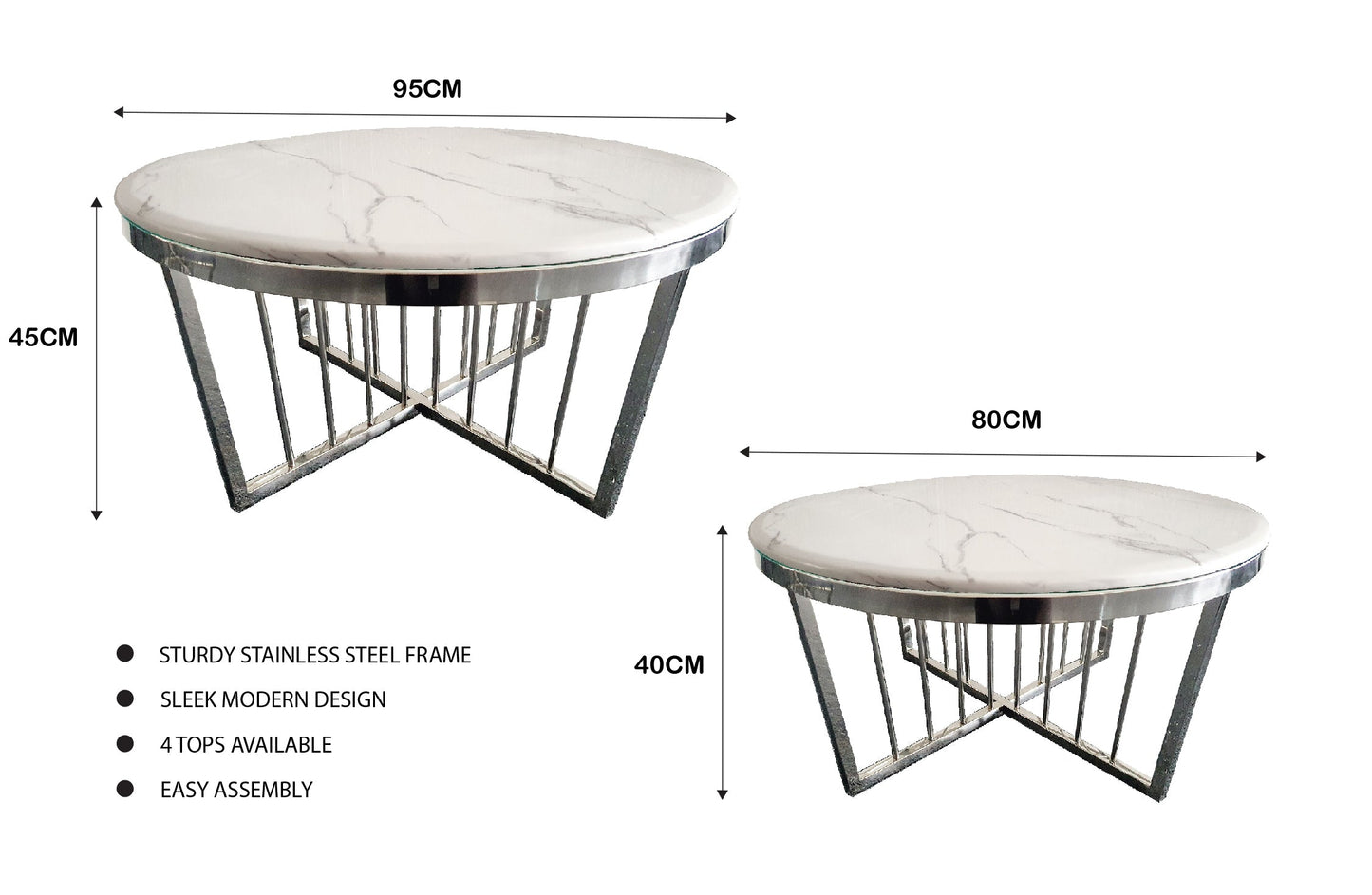 Image of salina coffee table 80cm silver base - white marble ideal for luxury casual home interiors